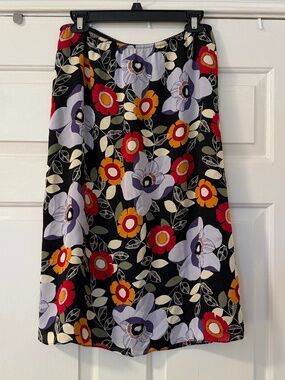 Vintage Josephine Chaus Silk Midi Skirt Women's 8 Floral Whimsigoth Black Multi